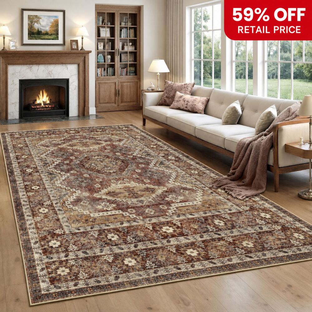 Brand New Rugland 5×7 Washable Vintage Tribal Area Rug – Rust